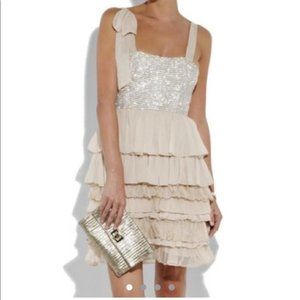 Alice + Olivia Marianna Rhinestone cream dress